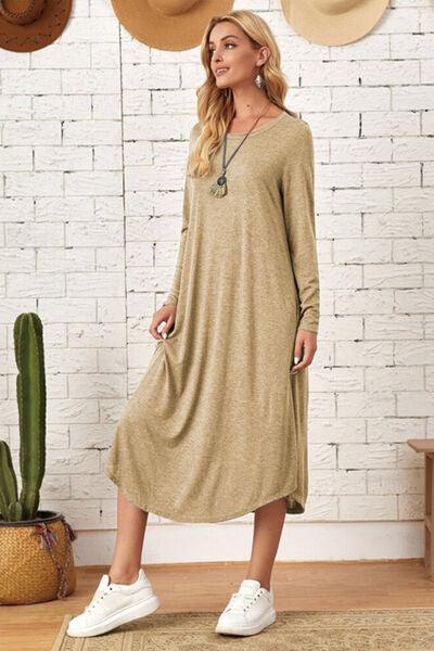 Pocketed Long Sleeve Tee Dress in 6 Colors - Olive Ave