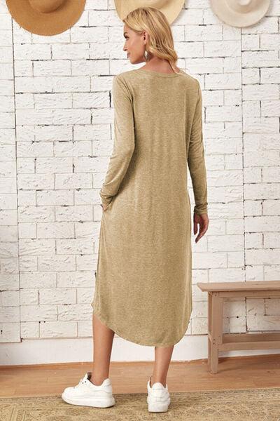 Pocketed Long Sleeve Tee Dress in 6 Colors - Olive Ave