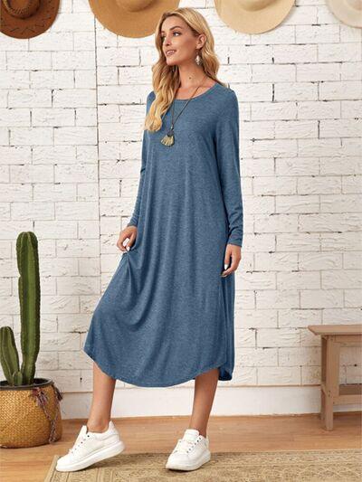 Pocketed Long Sleeve Tee Dress in 6 Colors - Olive Ave