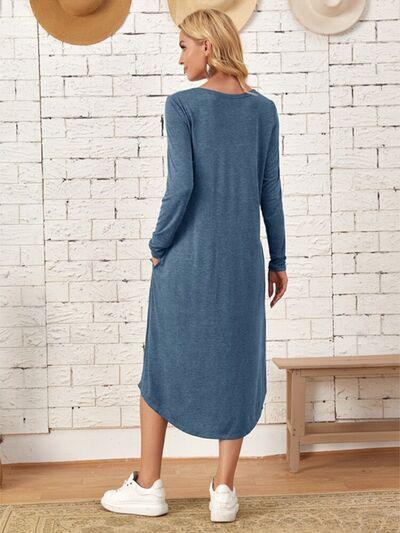 Pocketed Long Sleeve Tee Dress in 6 Colors - Olive Ave