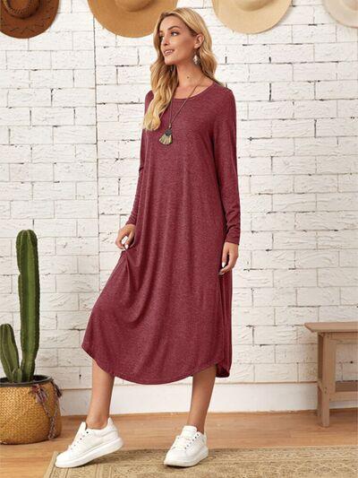 Pocketed Long Sleeve Tee Dress in 6 Colors - Olive Ave