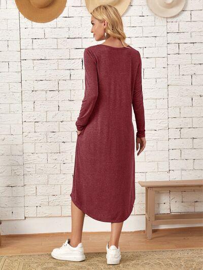 Pocketed Long Sleeve Tee Dress in 6 Colors - Olive Ave
