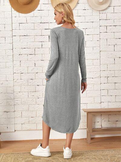 Pocketed Long Sleeve Tee Dress in 6 Colors - Olive Ave