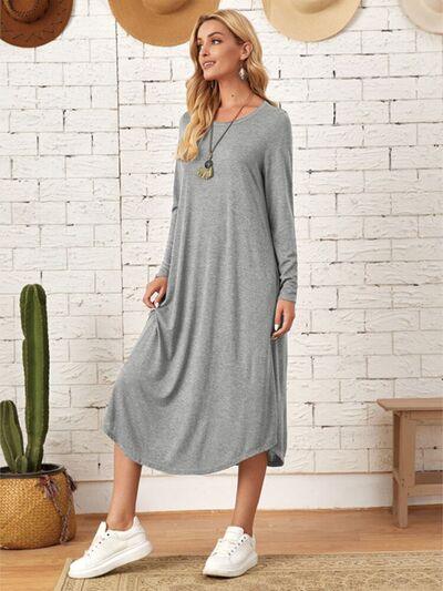 Pocketed Long Sleeve Tee Dress in 6 Colors - Olive Ave