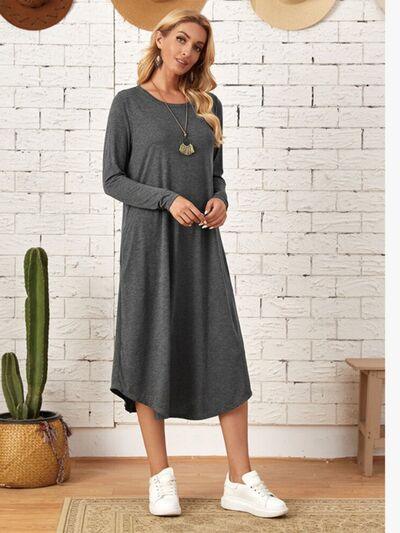 Pocketed Long Sleeve Tee Dress in 6 Colors - Olive Ave