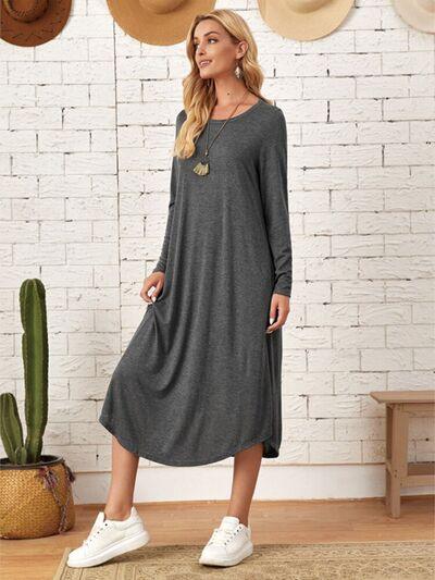 Pocketed Long Sleeve Tee Dress in 6 Colors - Olive Ave