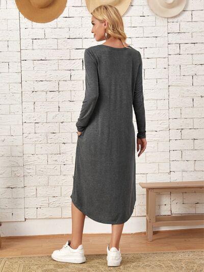 Pocketed Long Sleeve Tee Dress in 6 Colors - Olive Ave
