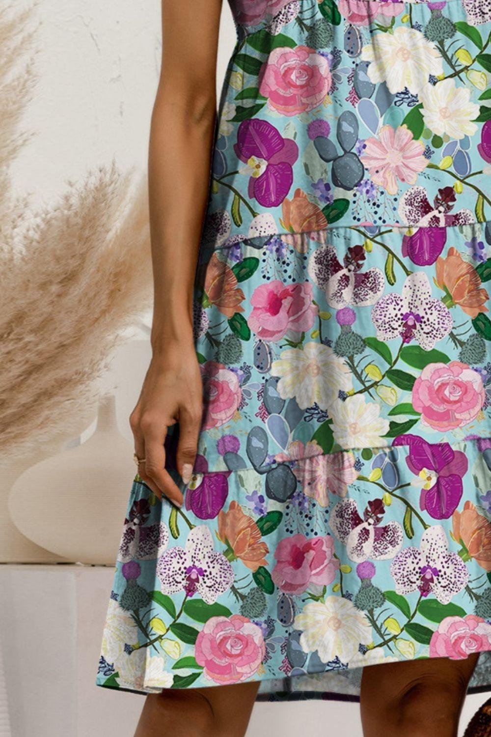 Printed Sleeveless Tiered Dress - Olive Ave