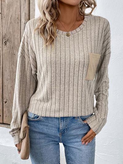 Ribbed Dropped Shoulder Top - Olive Ave