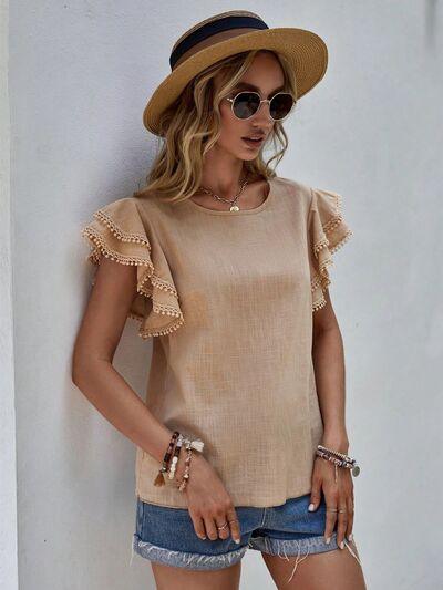Ruffled Cap Sleeve Blouse in 4 Colors - Olive Ave