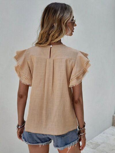 Ruffled Cap Sleeve Blouse in 4 Colors - Olive Ave