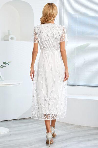 Sequin Leaf Embroidery Dress in 4 Colors - Olive Ave