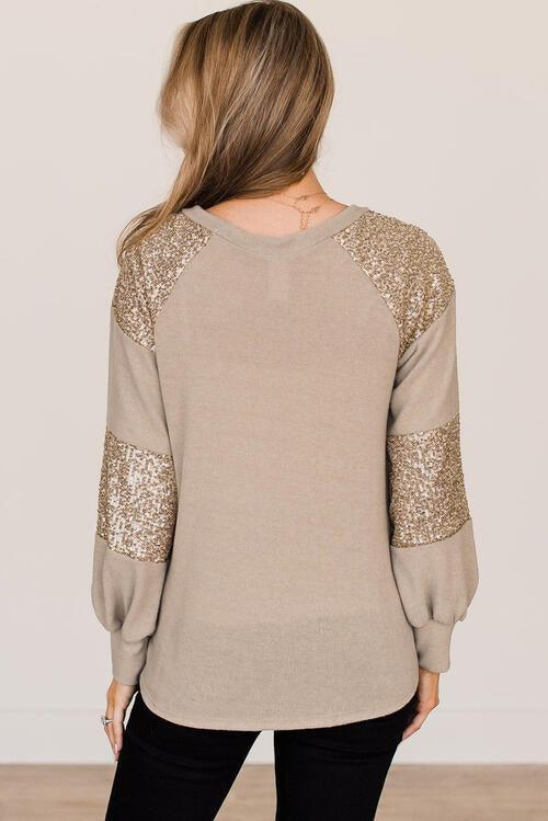Sequin Sleeve Long Sleeve T-Shirt - Olive Ave