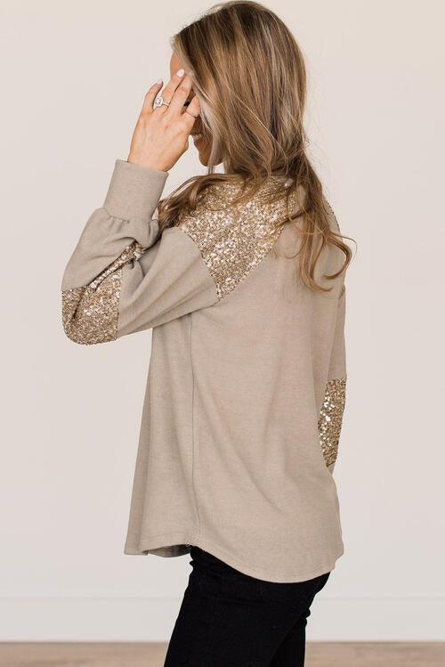 Sequin Sleeve Long Sleeve T-Shirt - Olive Ave