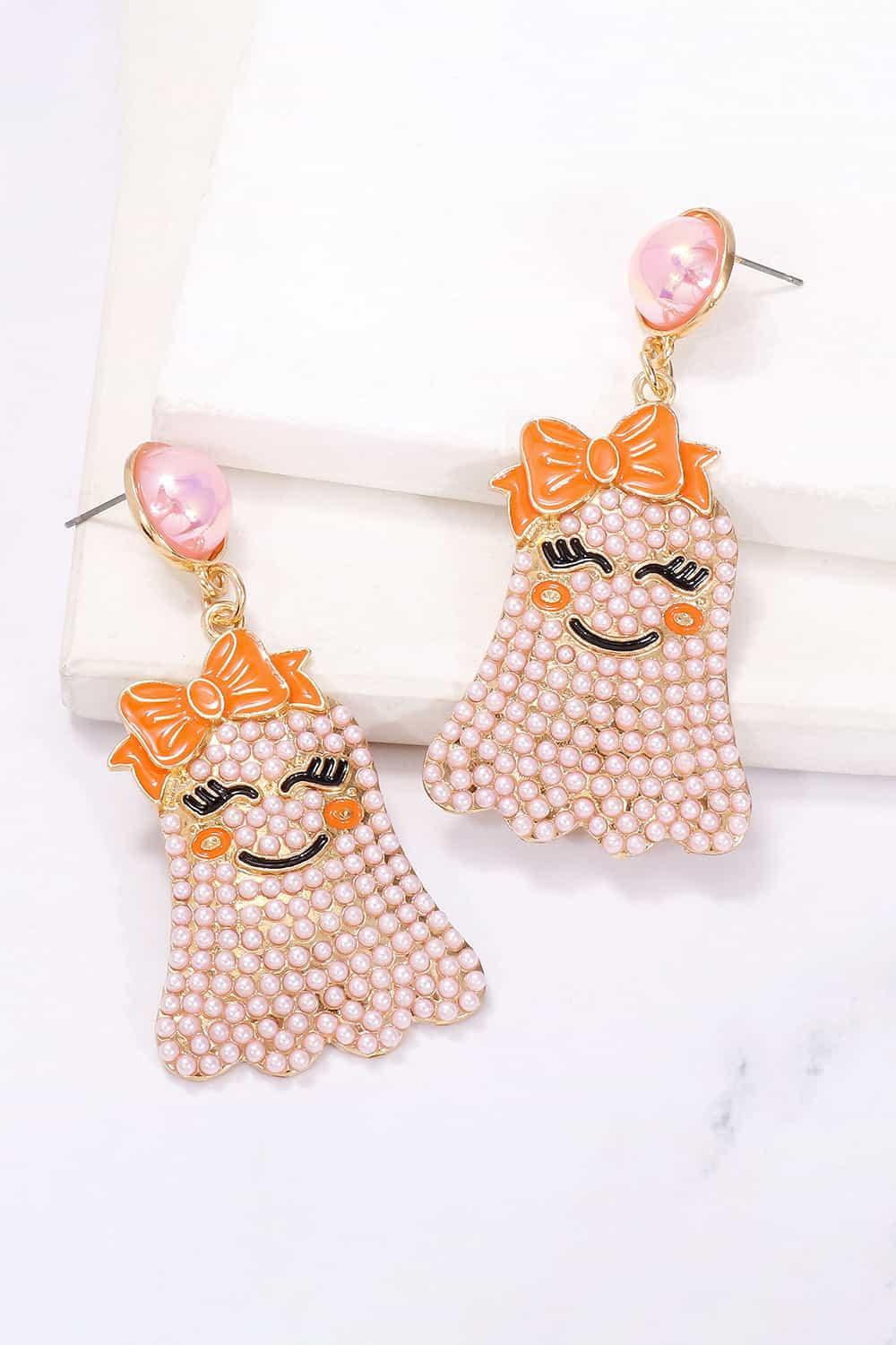 Smiling Ghost Shape Synthetic Pearl Earrings - Olive Ave