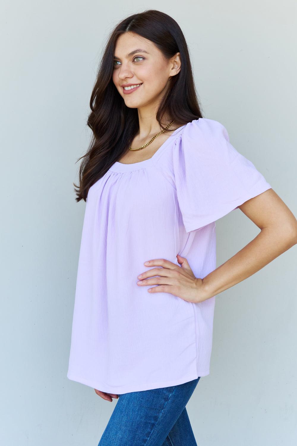 Square Neck Short Sleeve Blouse in Lavender - Olive Ave