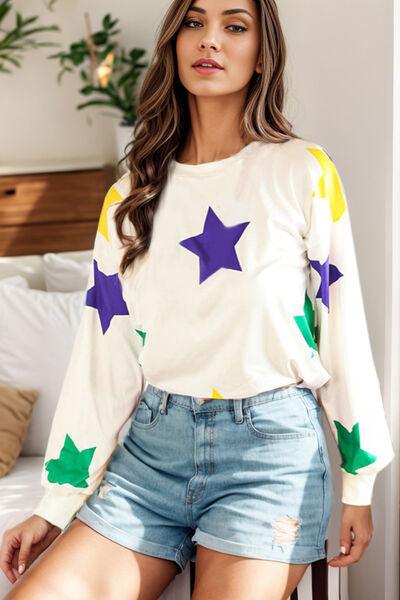 Star Print Lantern Sleeve Top - Olive Ave