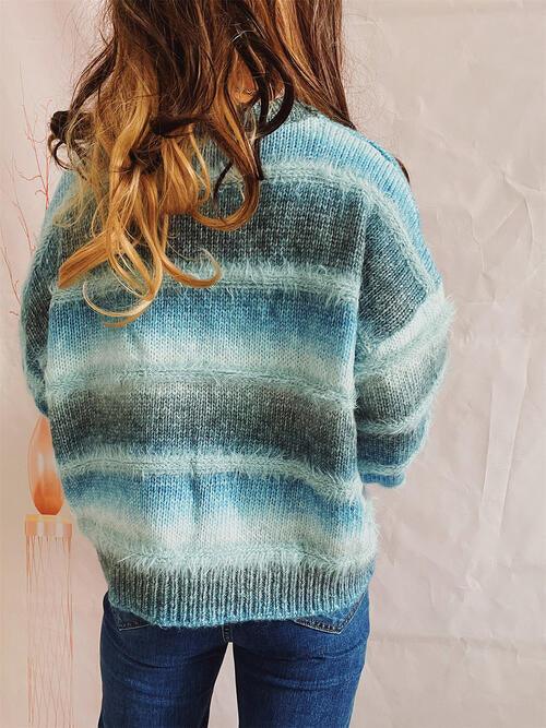 Striped Fuzzy Sweater in Four Colors - Olive Ave