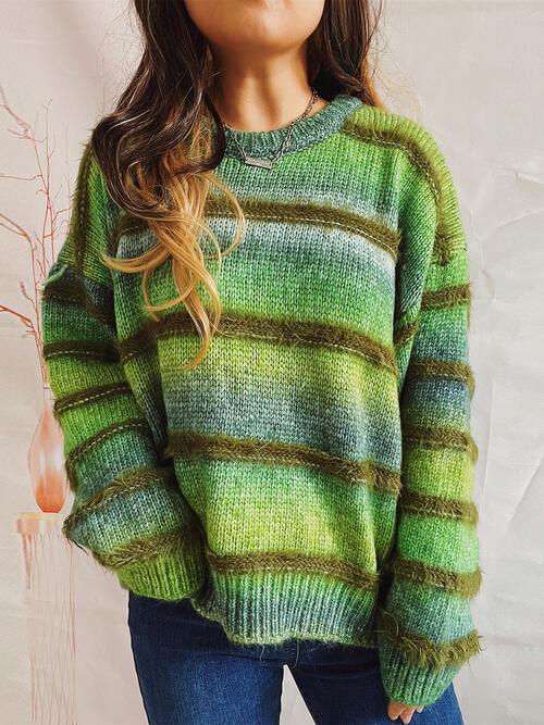 Striped Fuzzy Sweater in Four Colors - Olive Ave