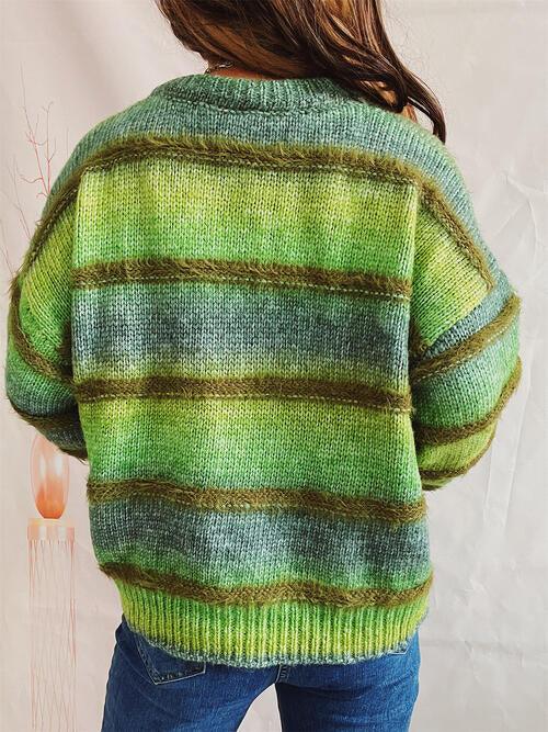 Striped Fuzzy Sweater in Four Colors - Olive Ave