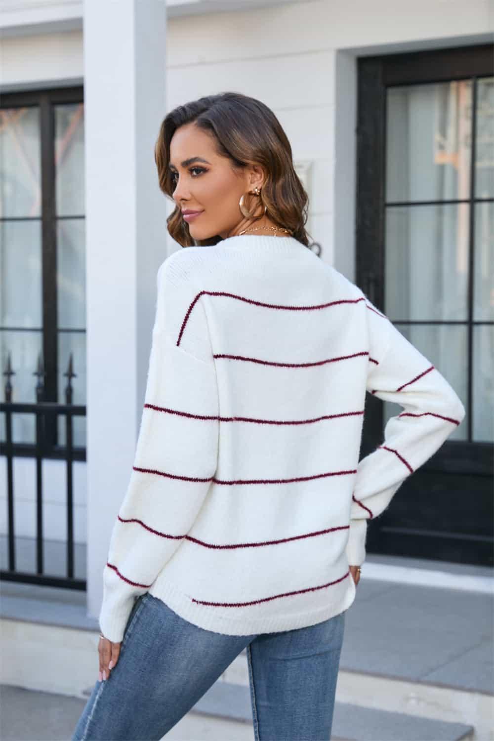 Striped Long Sleeve Sweater - Olive Ave