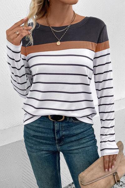 Striped Long Sleeve T-Shirt in 4 Colors - Olive Ave