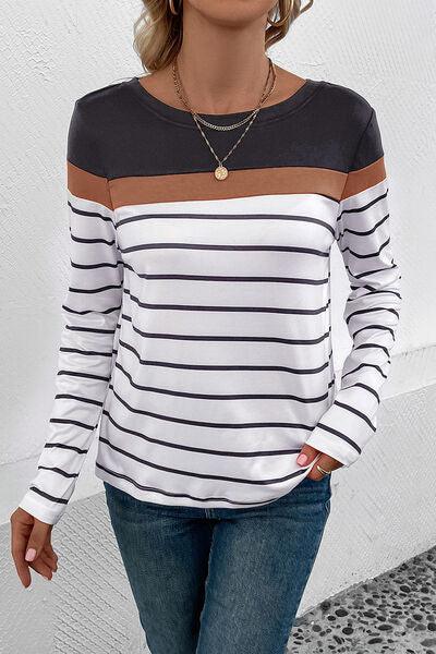 Striped Long Sleeve T-Shirt in 4 Colors - Olive Ave