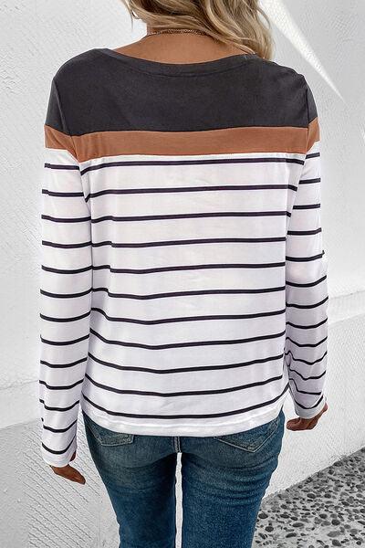 Striped Long Sleeve T-Shirt in 4 Colors - Olive Ave