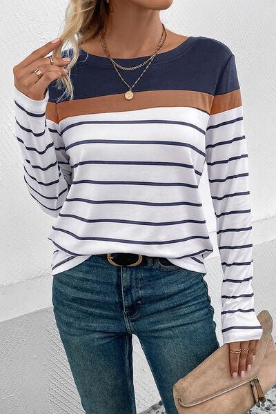 Striped Long Sleeve T-Shirt in 4 Colors - Olive Ave