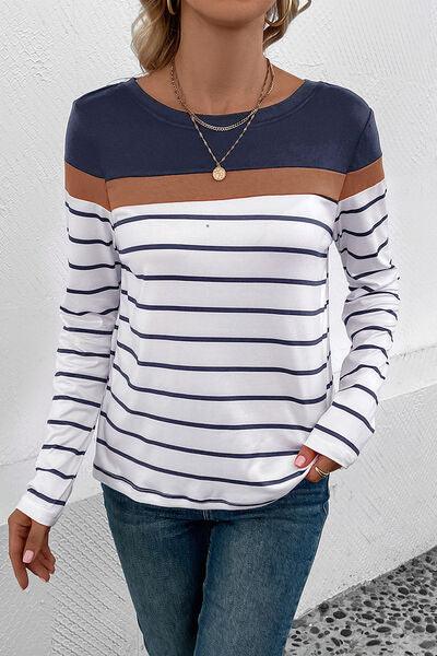 Striped Long Sleeve T-Shirt in 4 Colors - Olive Ave
