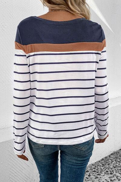 Striped Long Sleeve T-Shirt in 4 Colors - Olive Ave