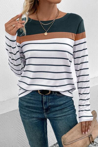 Striped Long Sleeve T-Shirt in 4 Colors - Olive Ave