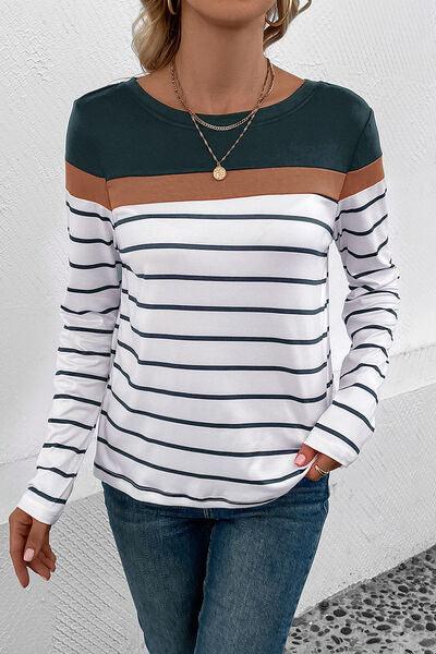 Striped Long Sleeve T-Shirt in 4 Colors - Olive Ave