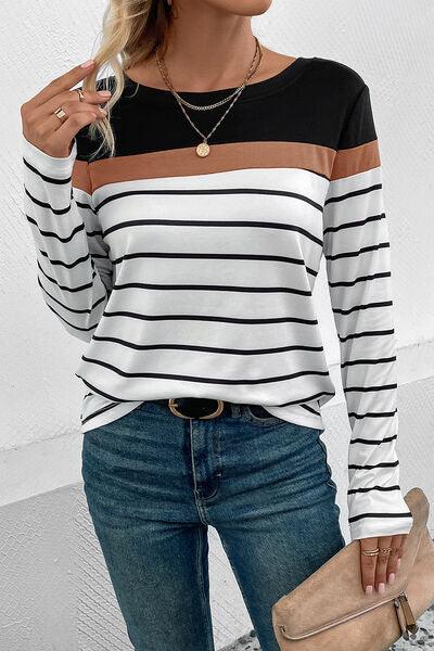 Striped Long Sleeve T-Shirt in 4 Colors - Olive Ave