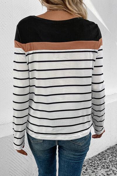 Striped Long Sleeve T-Shirt in 4 Colors - Olive Ave
