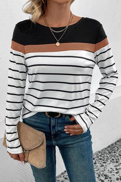 Striped Long Sleeve T-Shirt in 4 Colors - Olive Ave