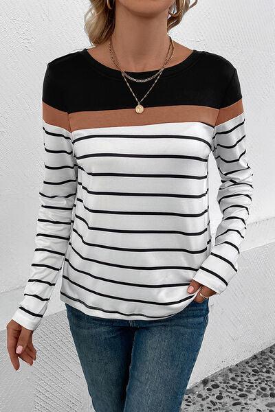 Striped Long Sleeve T-Shirt in 4 Colors - Olive Ave