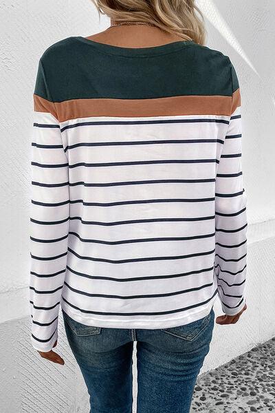 Striped Long Sleeve T-Shirt in 4 Colors - Olive Ave