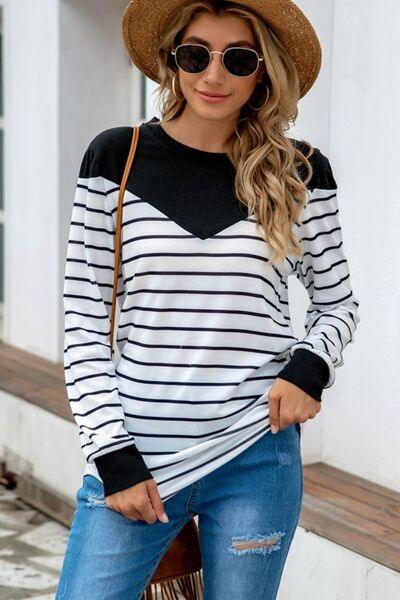 Striped Long Sleeve T-Shirt in 5 Colors - Olive Ave