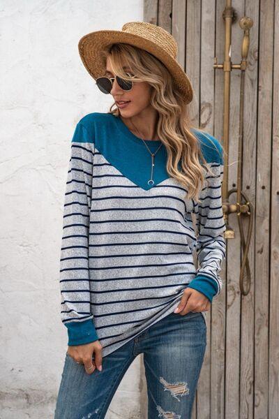 Striped Long Sleeve T-Shirt in 5 Colors - Olive Ave
