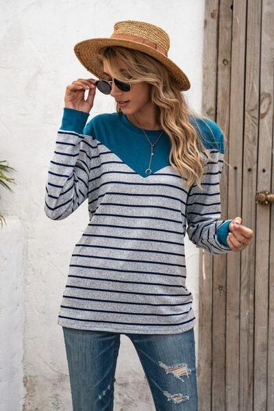Striped Long Sleeve T-Shirt in 5 Colors - Olive Ave