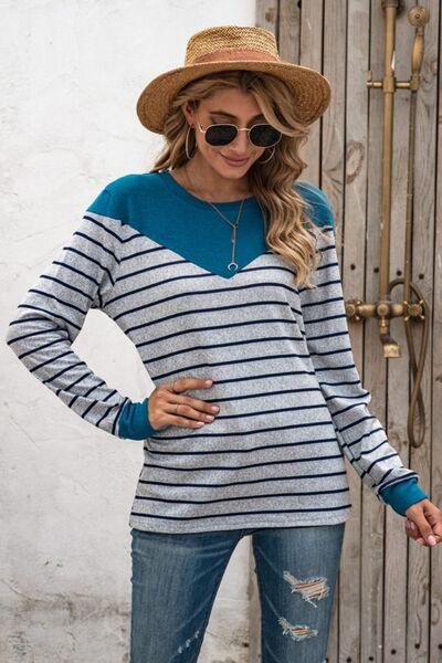 Striped Long Sleeve T-Shirt in 5 Colors - Olive Ave