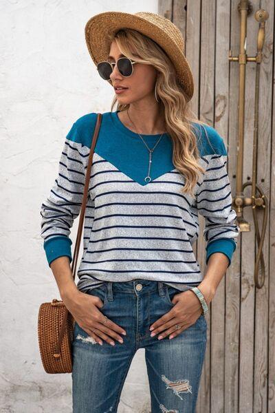 Striped Long Sleeve T-Shirt in 5 Colors - Olive Ave