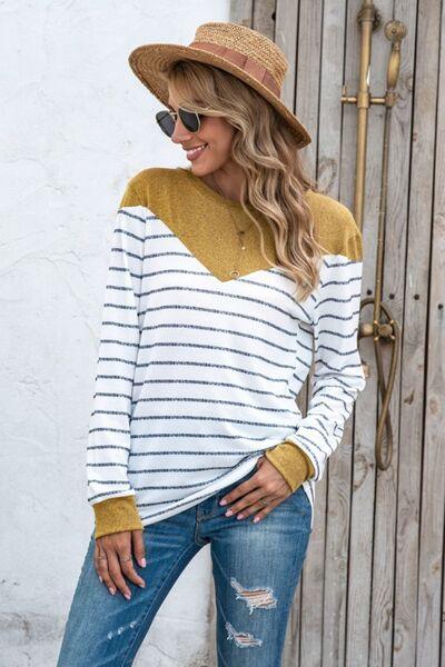 Striped Long Sleeve T-Shirt in 5 Colors - Olive Ave