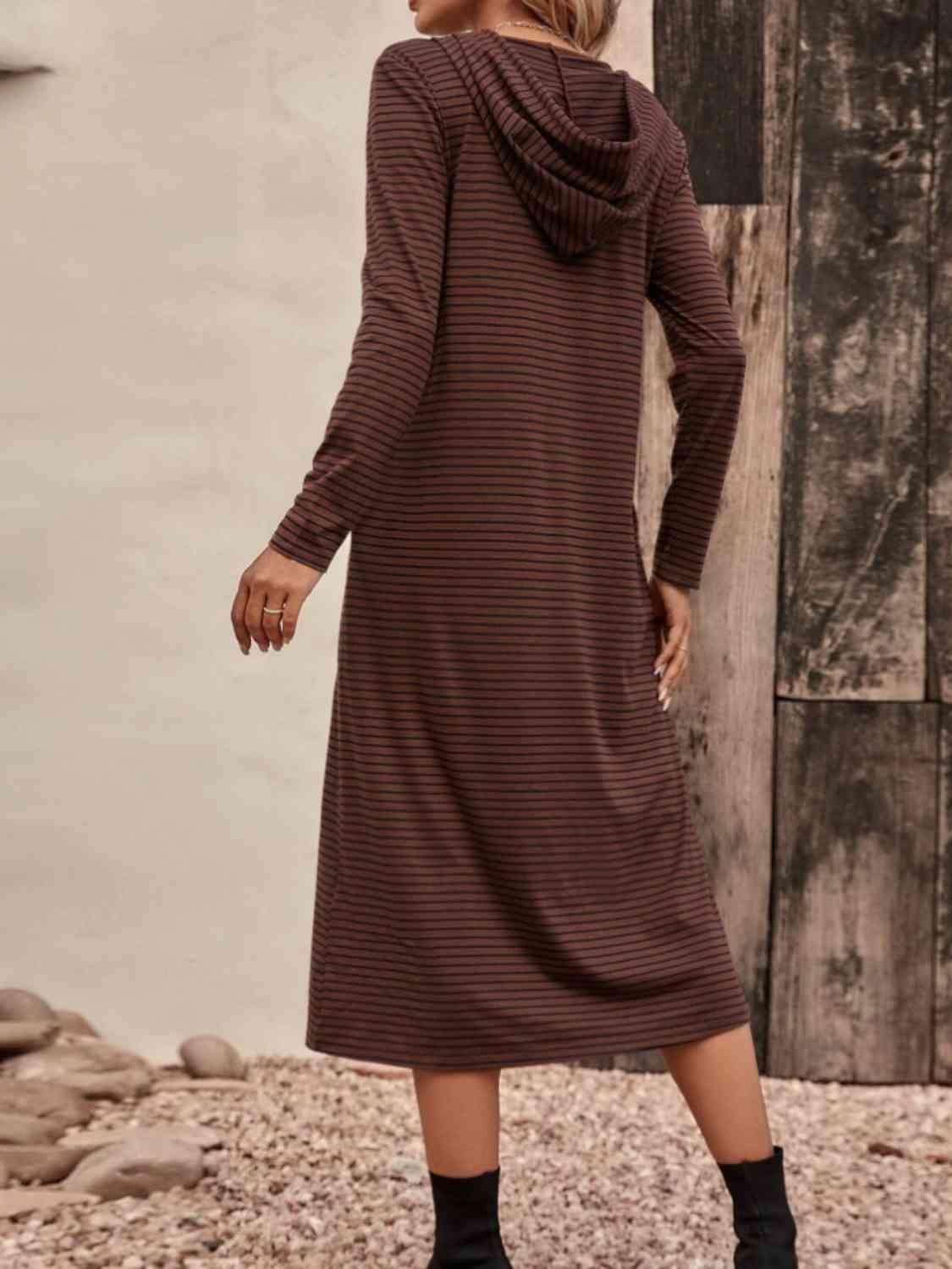 Striped Zip Front Hooded Dress - Olive Ave