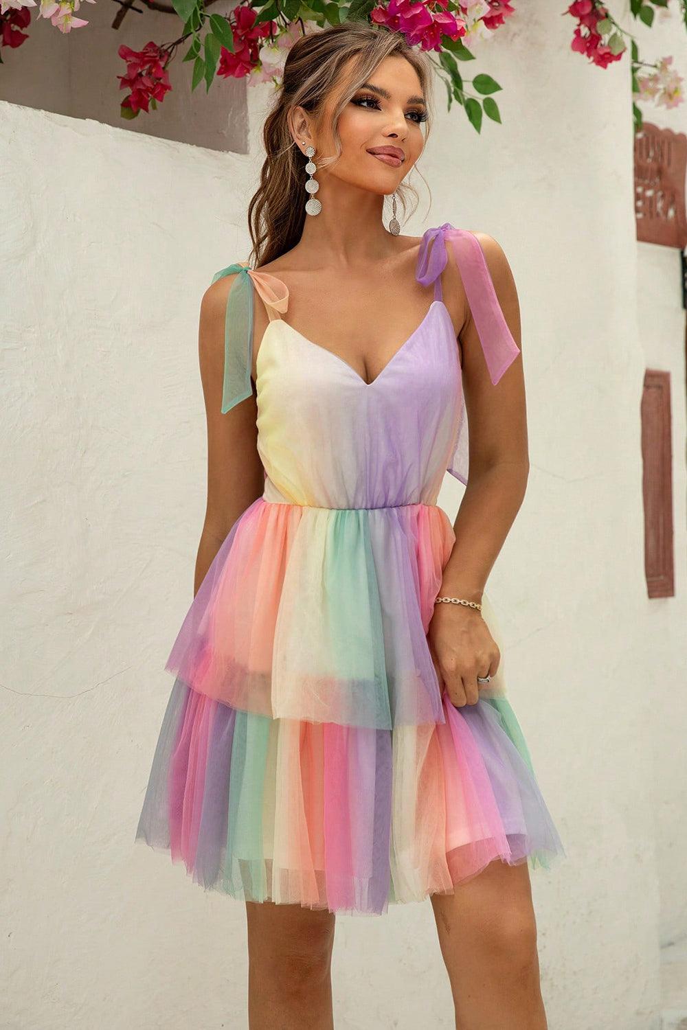 Summer Gradient Tie-Shoulder Layered Dress - Olive Ave