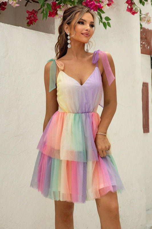 Summer Gradient Tie-Shoulder Layered Dress - Olive Ave