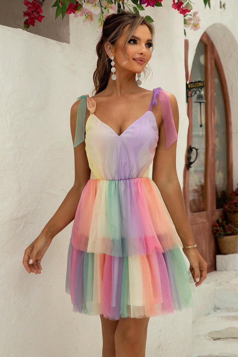 Summer Gradient Tie-Shoulder Layered Dress - Olive Ave