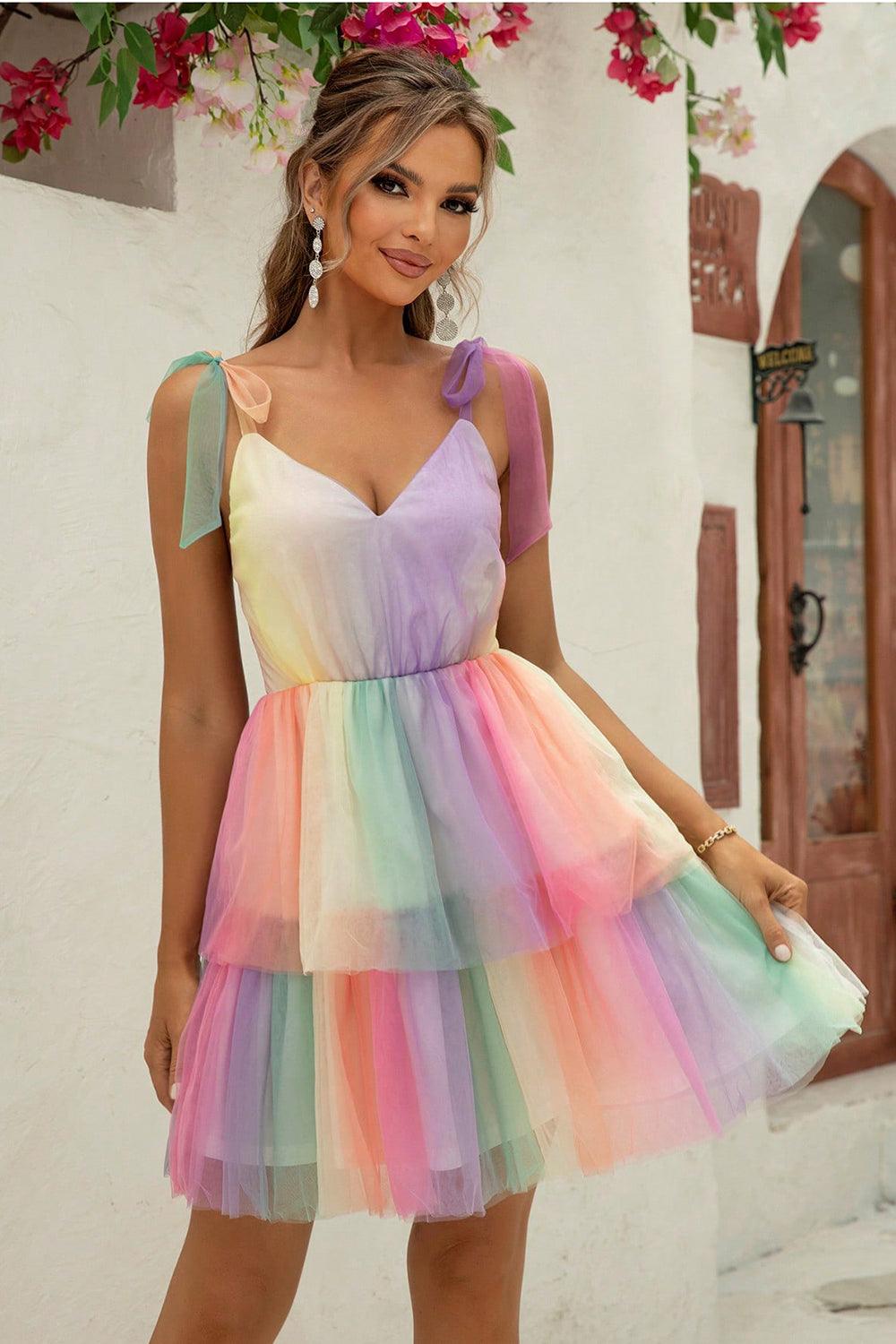 Summer Gradient Tie-Shoulder Layered Dress - Olive Ave