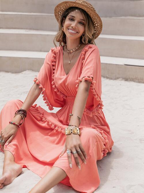 Tassel Trim Smocked Dress - Olive Ave